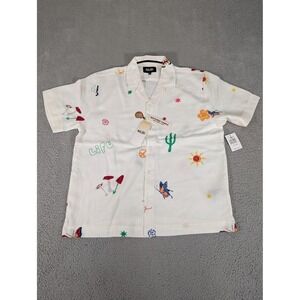 Malibu Shirt Mens Large Textured Linen Look Embroidered Summer Casual Short Slee